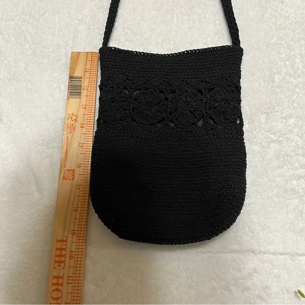 Kathie Lee Collection Black Macrame Crossbody Purse Zipper Closure Boho